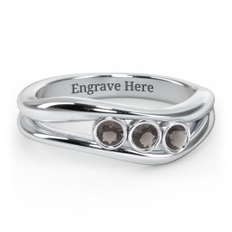 Curved 3 Bezel-Set Round Birthstone Ring