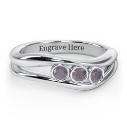 Curved 3 Bezel-Set Round Birthstone Ring