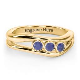Curved 3 Bezel-Set Round Birthstone Ring in 18K Gold Plated Silver with Blue Sapphire