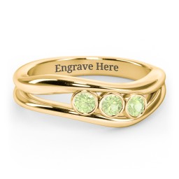 Curved 3 Bezel-Set Round Birthstone Ring in 18K Gold Plated Silver with Peridot