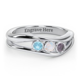 Curved 3 Bezel-Set Round Birthstone Ring in 925 Sterling Silver with Blue Topaz, Opal, and Alexandrite