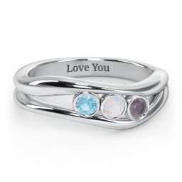 Curved 3 Bezel-Set Round Birthstone Ring in 925 Sterling Silver with Blue Topaz, Opal, and Alexandrite