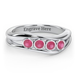 Curved 4 Bezel-Set Round Birthstone Ring