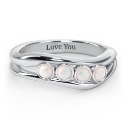 Curved 4 Bezel-Set Round Birthstone Ring
