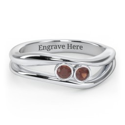 Curved 2 Bezel-Set Round Birthstone Ring