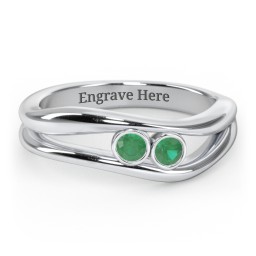 Curved 2 Bezel-Set Round Birthstone Ring
