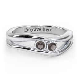 Curved 2 Bezel-Set Round Birthstone Ring