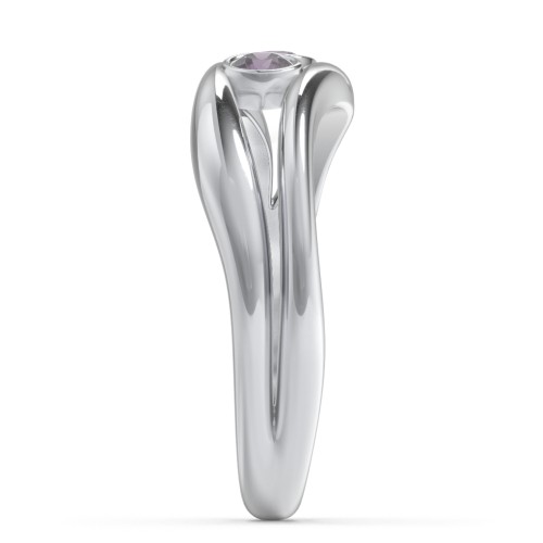 Curved 2 Bezel-Set Round Birthstone Ring