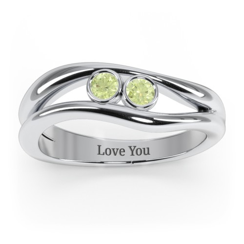 Curved 2 Bezel-Set Round Birthstone Ring