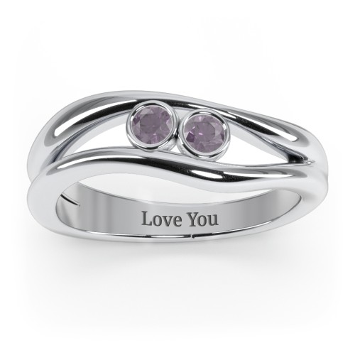 Curved 2 Bezel-Set Round Birthstone Ring