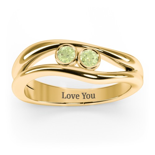 Curved 2 Bezel-Set Round Birthstone Ring