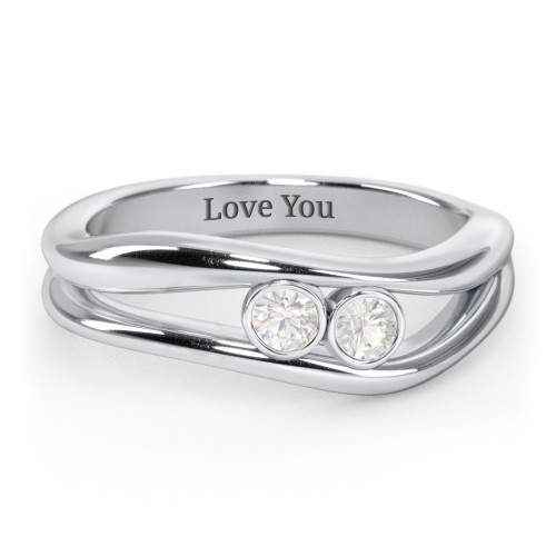 Curved 2 Bezel-Set Round Birthstone Ring