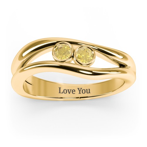 Curved 2 Bezel-Set Round Birthstone Ring – 18K Gold Plated Silver with Citrine