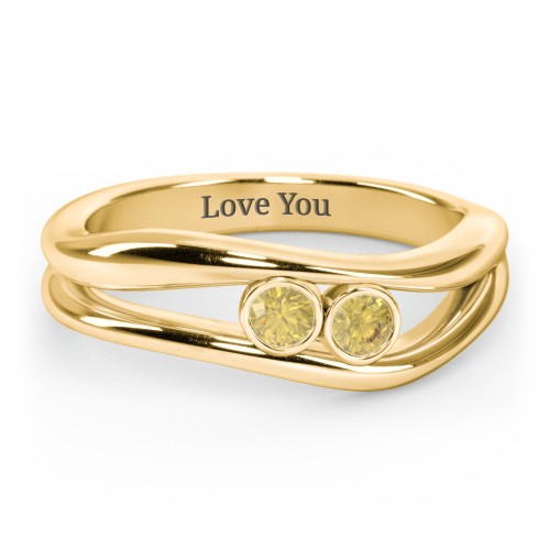 Curved 2 Bezel-Set Round Birthstone Ring – 18K Gold Plated Silver with Citrine