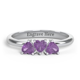 3 Heart Birthstone Ring