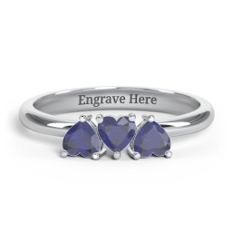 3 Heart Birthstone Ring