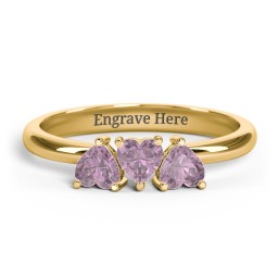 3 Heart Birthstone Ring