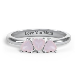 3 Heart Birthstone Ring