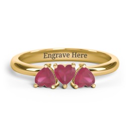 3 Heart Birthstone Ring in 18K Gold Plated Silver with Ruby