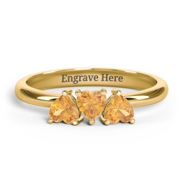 3 Heart Birthstone Ring in 18K Gold Plated Silver with Citrine