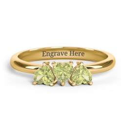3 Heart Birthstone Ring in 18K Gold Plated Silver with Peridot