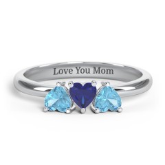 3 Heart Birthstone Ring – 10K White Gold with Blue Topaz and Blue Sapphire