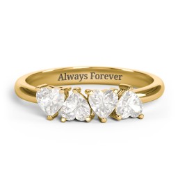 4 Heart Birthstone Ring in 18K Gold Plated Silver with Cubic Zirconia