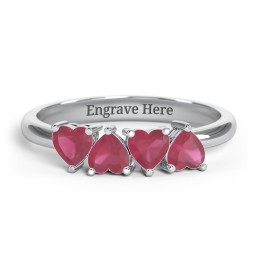 4 Heart Birthstone Ring