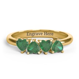 4 Heart Birthstone Ring in 18K Gold Plated Silver with Emerald