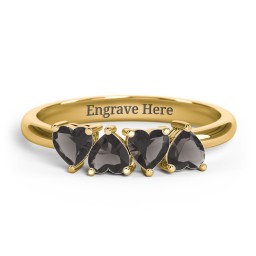 4 Heart Birthstone Ring in 18K Gold Plated Silver with Smokey Quartz
