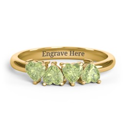 4 Heart Birthstone Ring in 18K Gold Plated Silver with Peridot