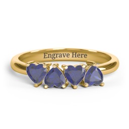 4 Heart Birthstone Ring in 18K Gold Plated Silver with Blue Sapphire