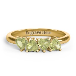 4 Heart Birthstone Ring in 18K Gold Plated Silver with Peridot