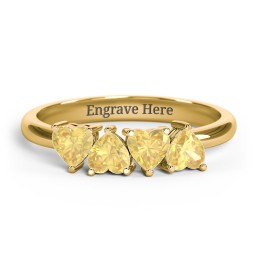 4 Heart Birthstone Ring in 18K Gold Plated Silver with Citrine