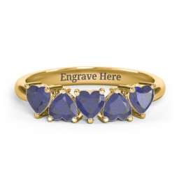 5 Heart Birthstone Ring in 18K Gold Plated Silver with Blue Sapphire