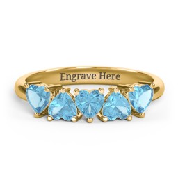 5 Heart Birthstone Ring in 18K Gold Plated Silver with Blue Topaz