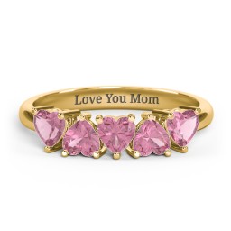 5 Heart Birthstone Ring in 18K Gold Plated Silver with Pink Tourmaline