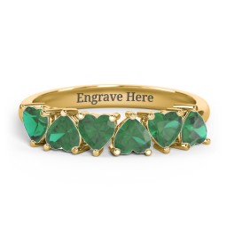 6 Heart Birthstone Ring in 18K Gold Plated Silver with Emerald