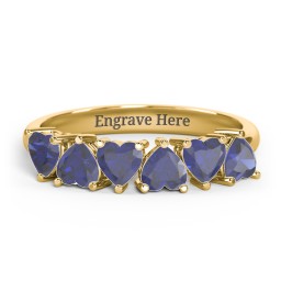 6 Heart Birthstone Ring in 18K Gold Plated Silver with Blue Sapphire
