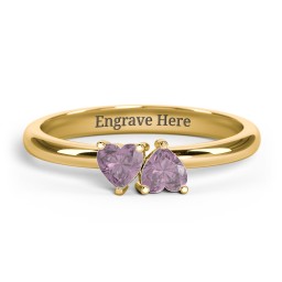 2 Heart Birthstone Ring in 18K Gold Plated Silver with Alexandrite, Blue Sapphire, Blue Topaz, Emerald, and Peridot