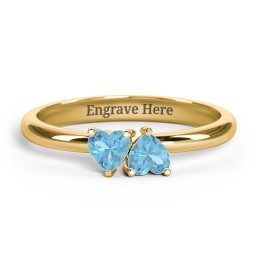 2 Heart Birthstone Ring in 18K Gold Plated Silver with Blue Topaz, Blue Sapphire, Emerald, and Peridot