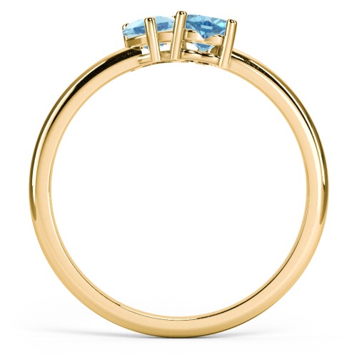 2 Heart Birthstone Ring – 18K Gold Plated Silver with Blue Topaz