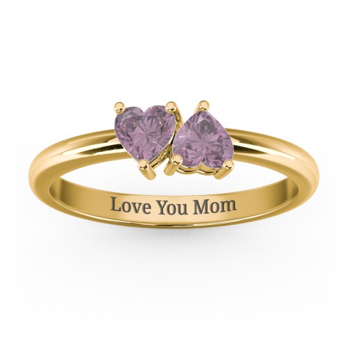 2 Heart Birthstone Ring – 18K Gold Plated Silver with Alexandrite