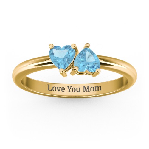 2 Heart Birthstone Ring – 18K Gold Plated Silver with Blue Topaz