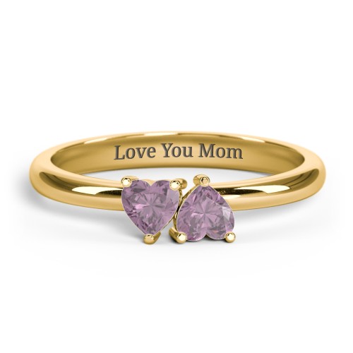 2 Heart Birthstone Ring – 18K Gold Plated Silver with Alexandrite