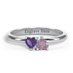 2 Heart Birthstone Ring in 925 Sterling Silver with Amethyst, Alexandrite, Blue Sapphire, Blue Topaz, Emerald, and Peridot
