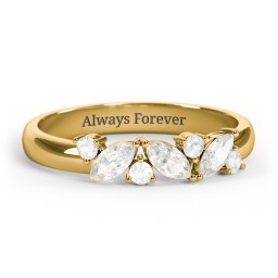 3 Marquise Birthstone Ring with Round Accents in 18K Gold Plated Silver with Cubic Zirconia