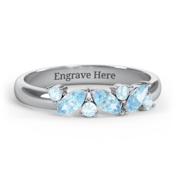 3 Marquise Birthstone Ring with Round Accents