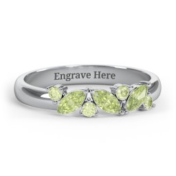 3 Marquise Birthstone Ring with Round Accents
