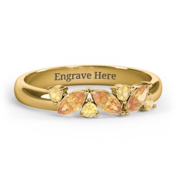 3 Marquise Birthstone Ring with Round Accents in 18K Gold Plated Silver with Citrine
